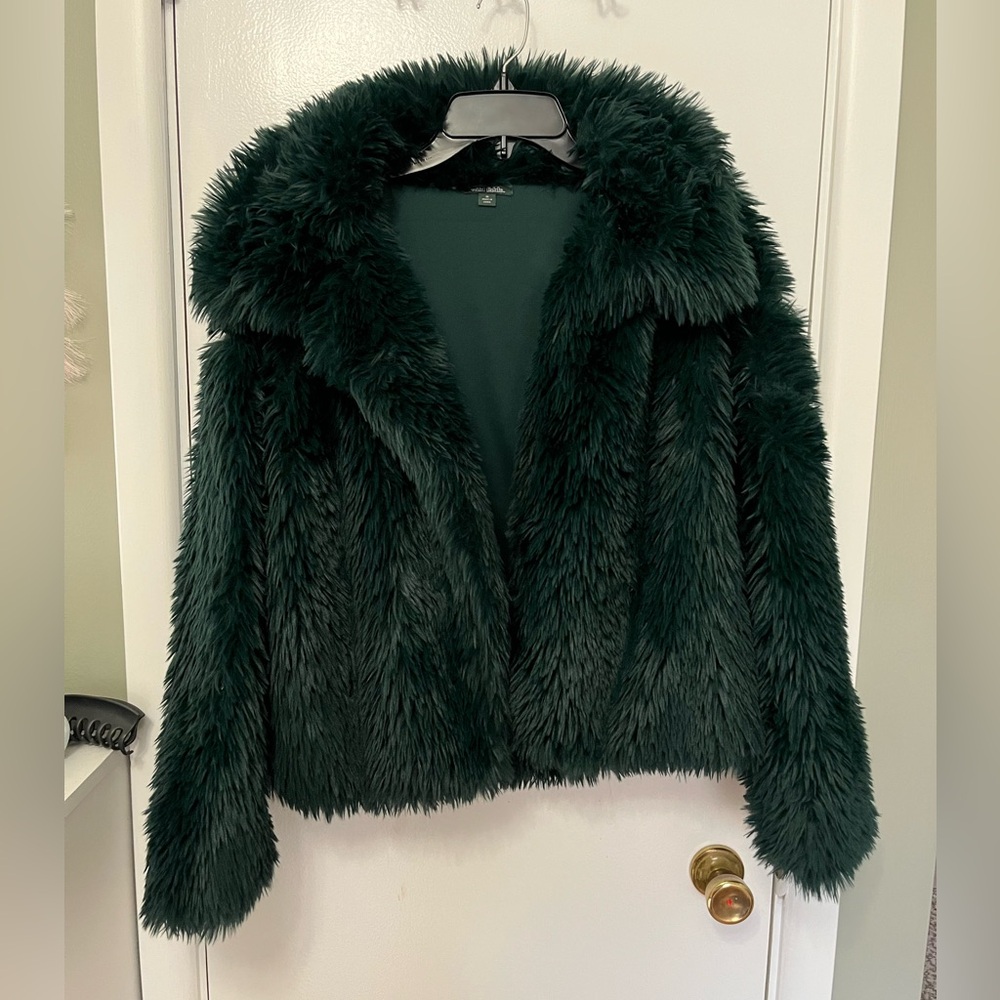 Emerald green fur coat